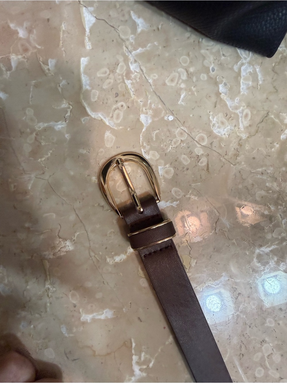 Brown Leather Belt with Gold Buckle - Men Accessories